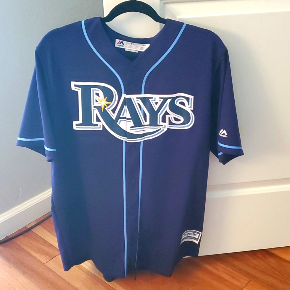Tampa Bay Rays stitched Austin Meadows Navy Blue Baseball Jersey. Mens L.